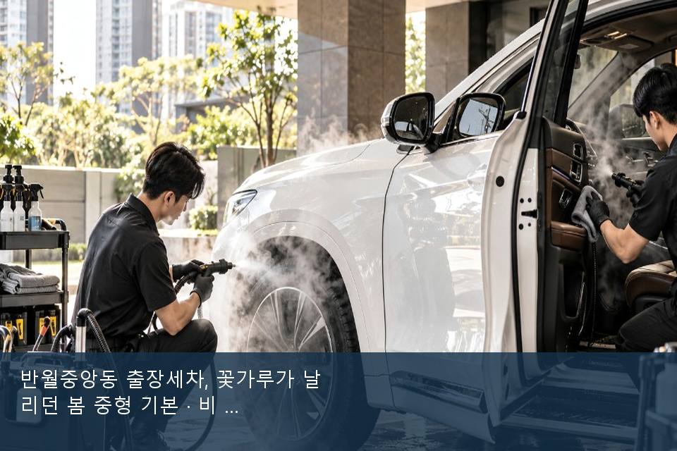 반월중앙동 출장세차, 꽃가루가 날리던 봄 중형 기본 · 비 갠 뒤의 작업